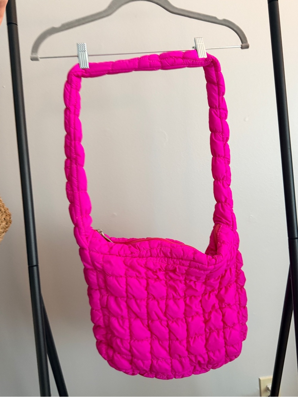 Bright Pink Quilted Crossbody Bag